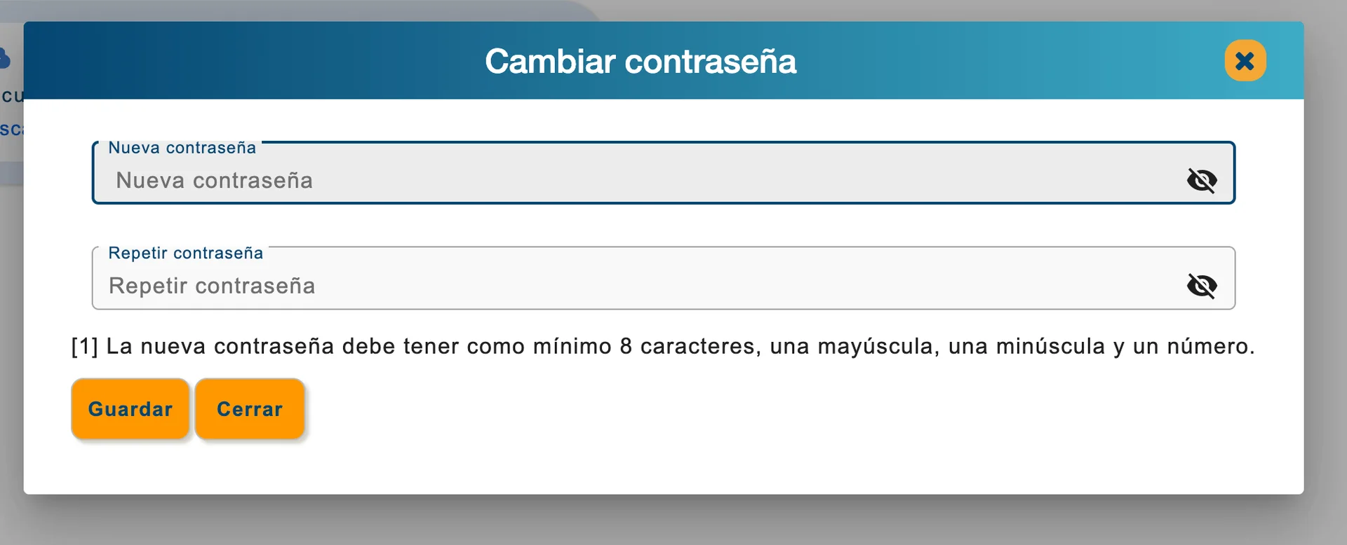 Form for entering and saving a new web service password.