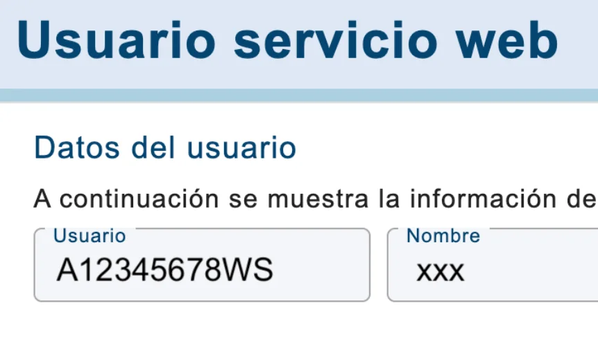 Web service user details showing an identifier ending in WS.