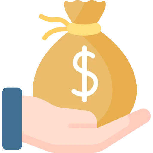 Illustration of a hand holding a bag of money.