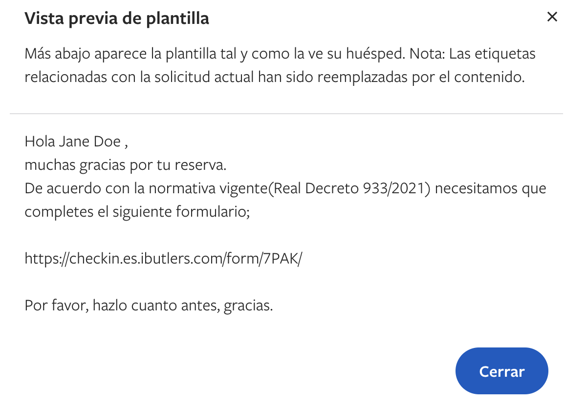Vrbo preview of the guest message containing the check-in link.