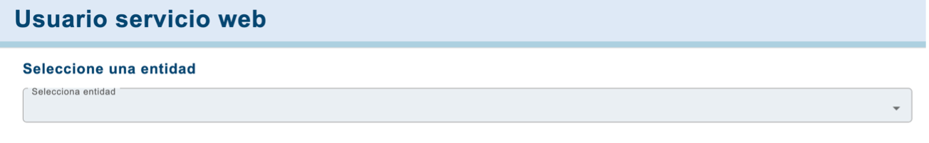 ‘Usuario servicio web’ screen with an entity selector.