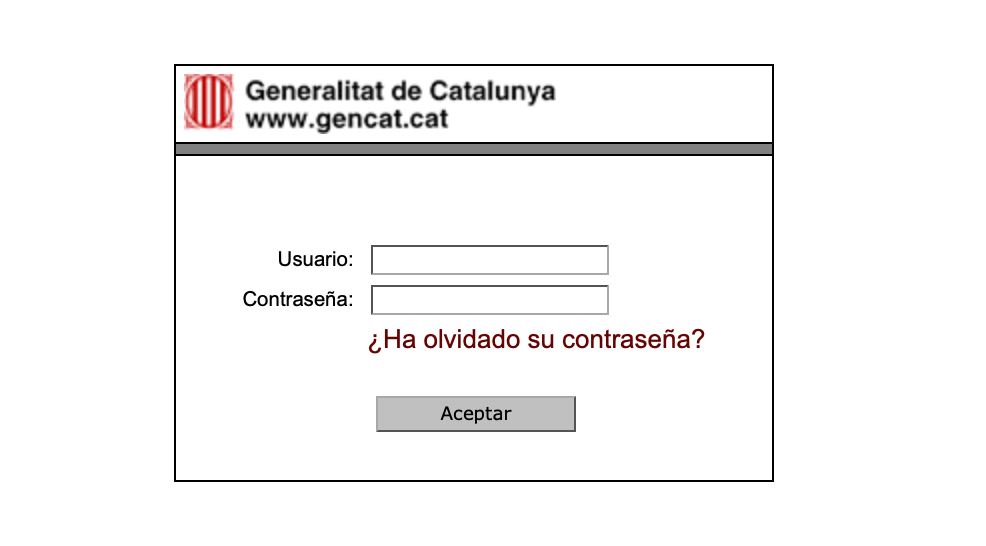 Login screen: ‘Usuari’ and ‘Paraula de pas’ on the Mossos d'Esquadra website