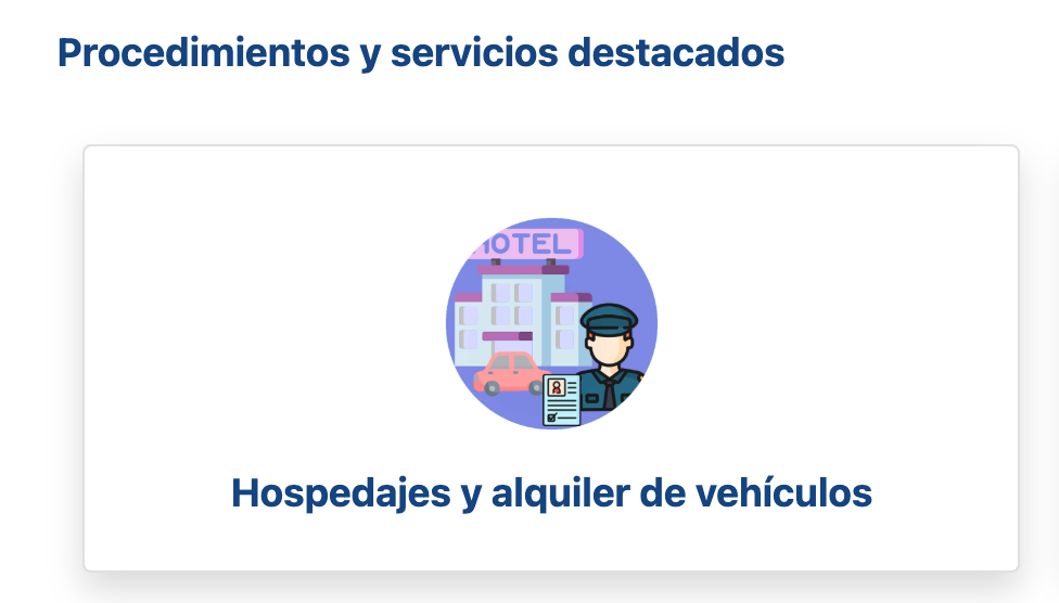‘Hospedajes y alquiler de vehículos’ card on the Ministry of the Interior portal.