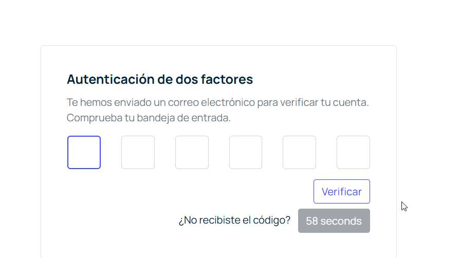 Smoobu's two-factor authentication screen for entering the code received.