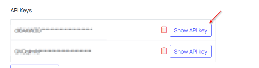 List of Smoobu API keys with ‘Show API Key’ buttons.