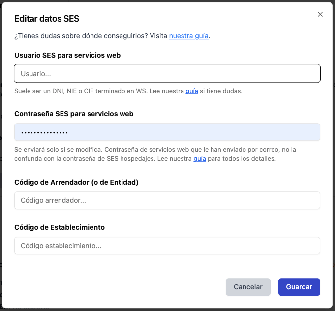 Screen requesting SES details