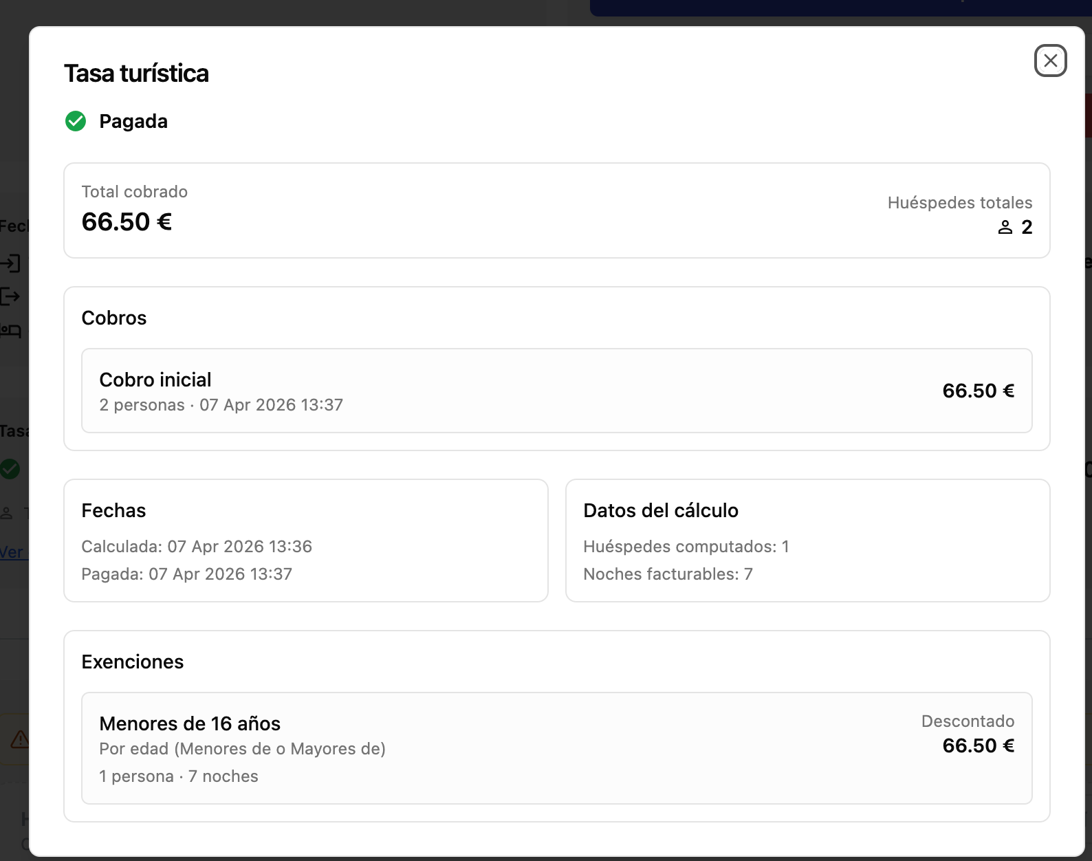 Step 6 of the process, showing proof of tourist tax payment