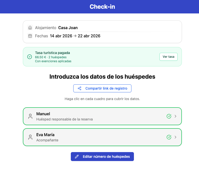 Step 5 of the process, showing a completed tourist tax form and payment made