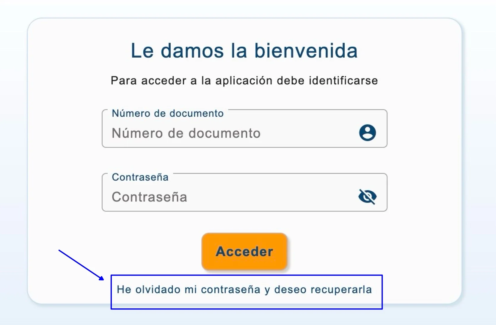 SES Hospedajes login screen with the password recovery link.