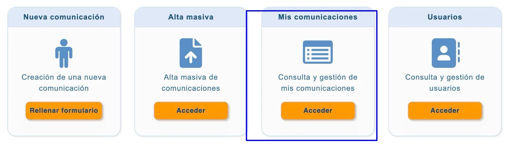 SES Hospedajes dashboard with the ‘Mis comunicaciones’ section highlighted.
