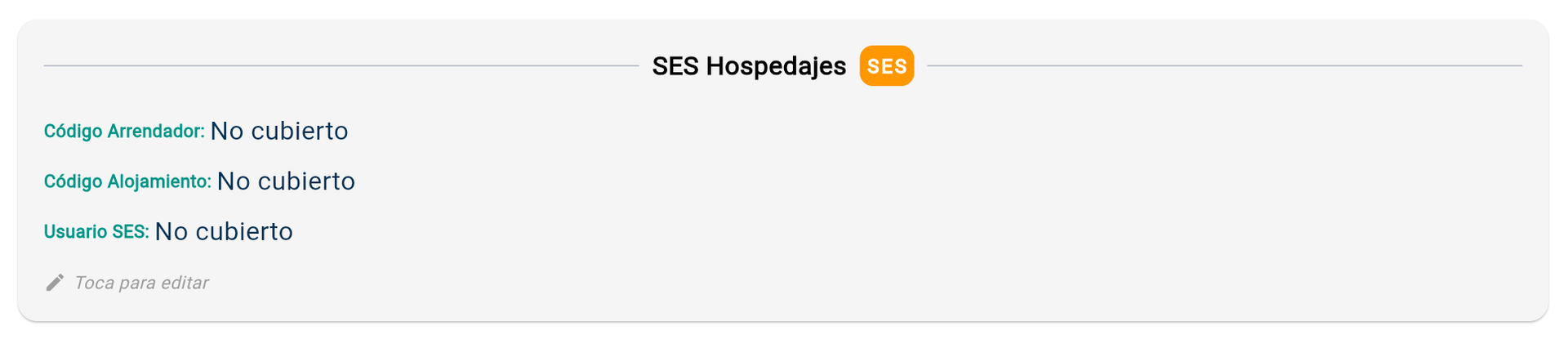 iButlers SES Hospedajes summary with the codes and username still blank.