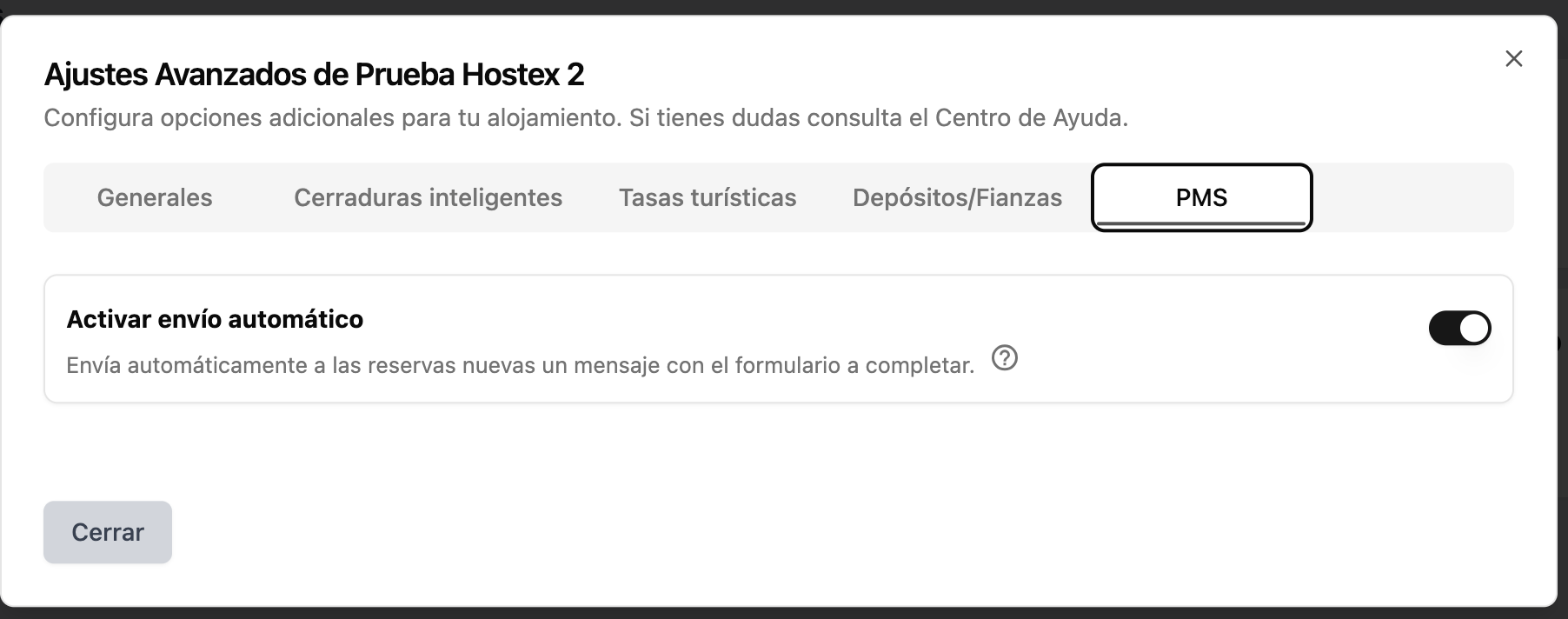 Mensaje automático PMS