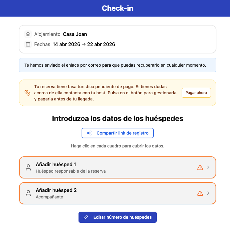Formulario de tasas turísticas pendiente de cubrir y pagar en iButlers