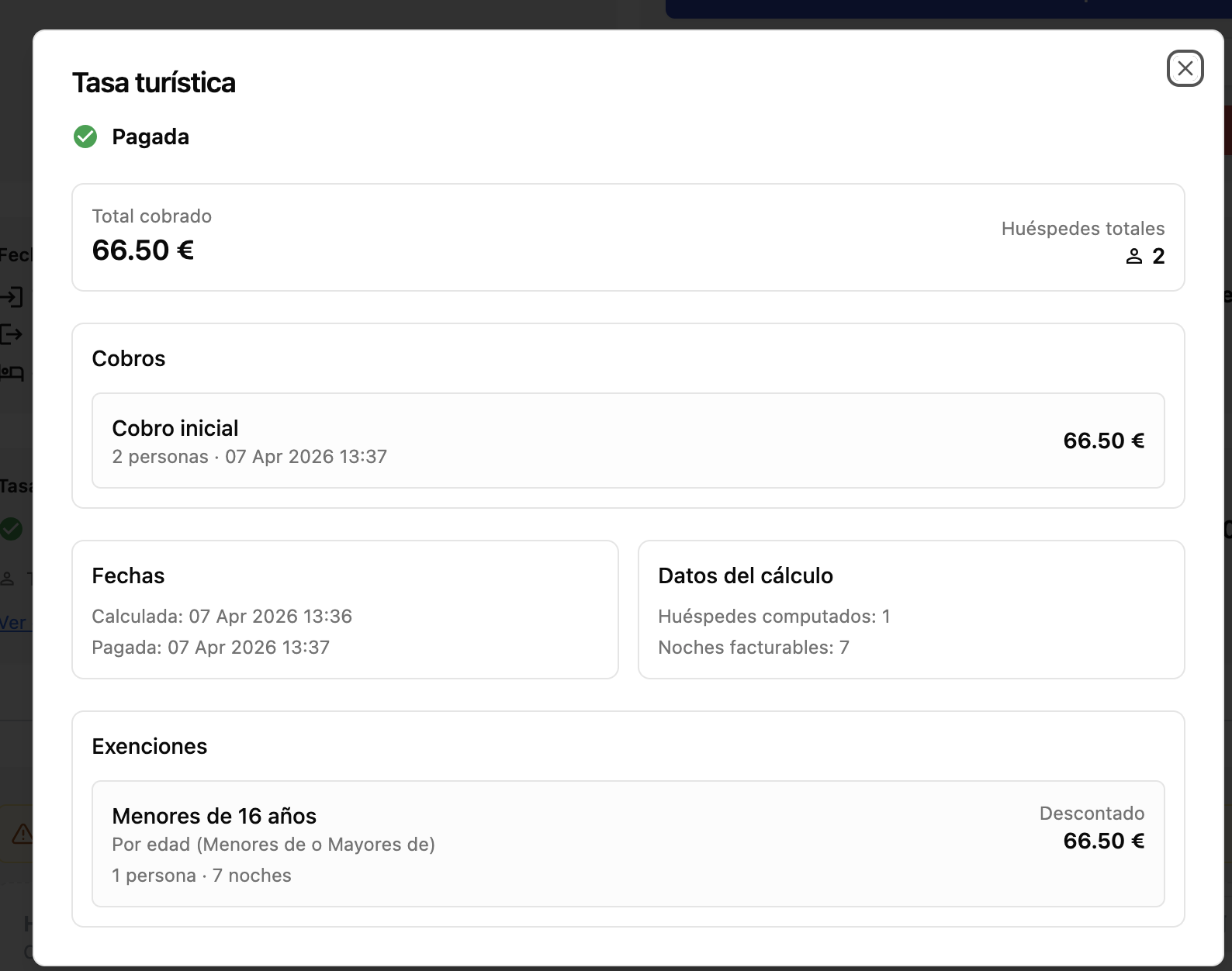 Paso 6 del proceso con justificante de pago de tasas turísticas