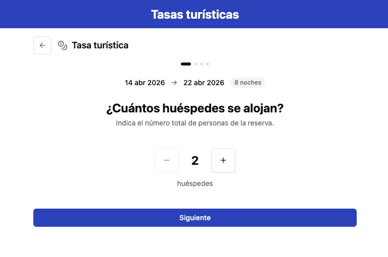 Paso 2 del proceso de pago de tasas turísticas