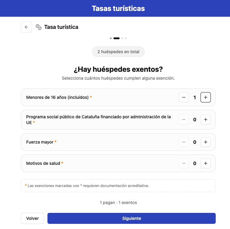 Paso 3 del proceso de pago con exenciones en tasas turísticas